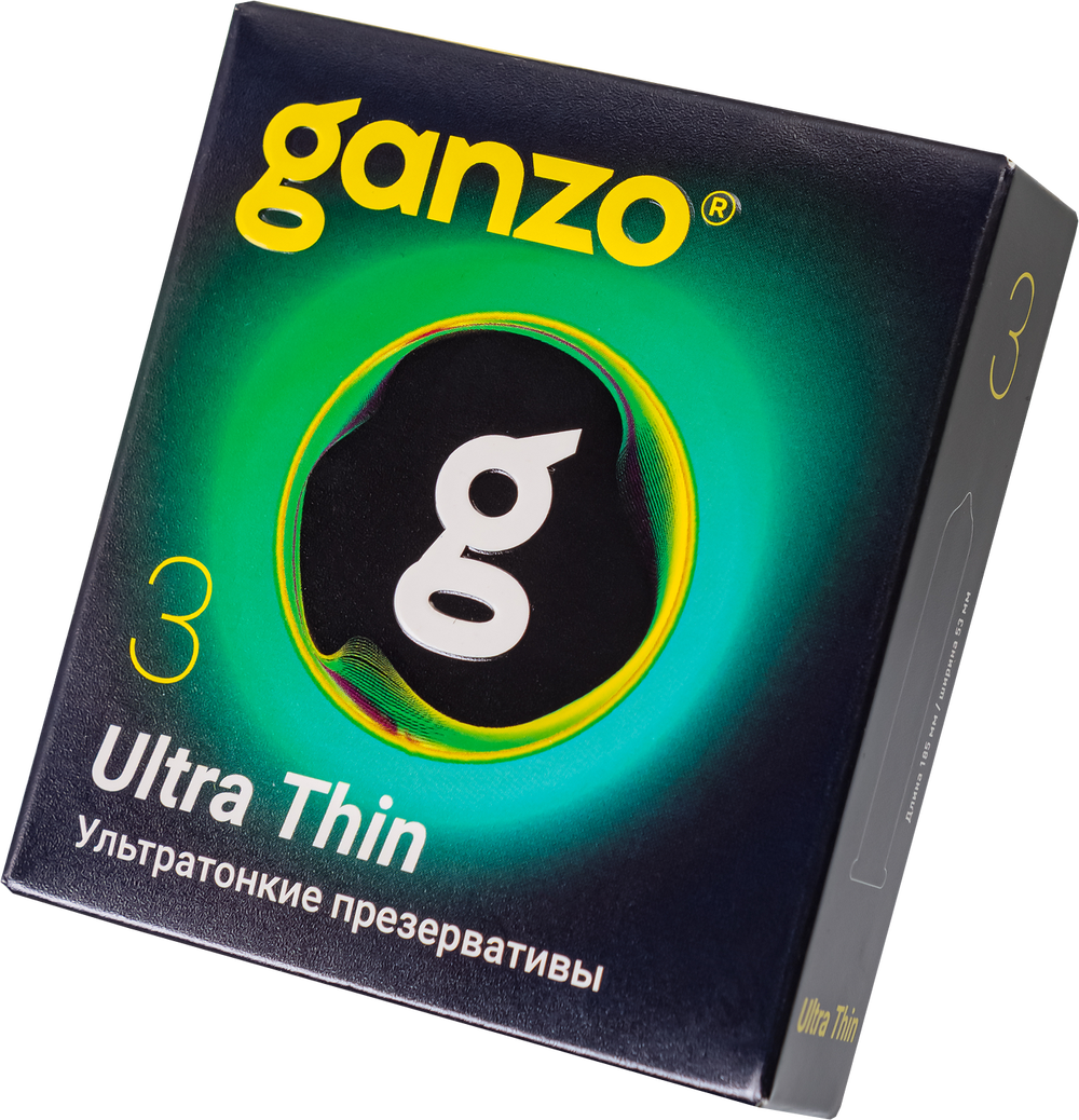 Презервативы Ganzo, ultra thin, ультратонкие, латекс, 18 см, 5,2 см, 3 шт.